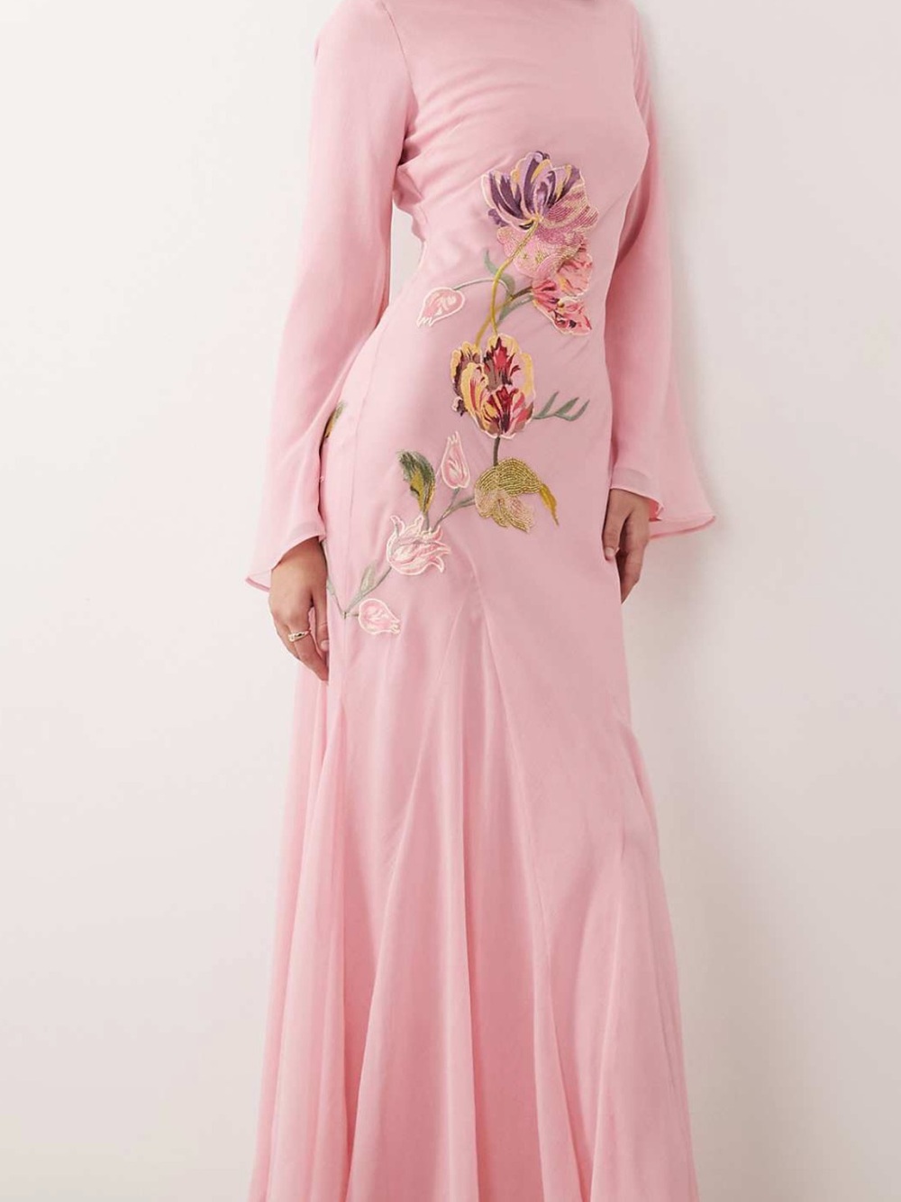 ASOS Pink Floral Appliqué Maxi Dress